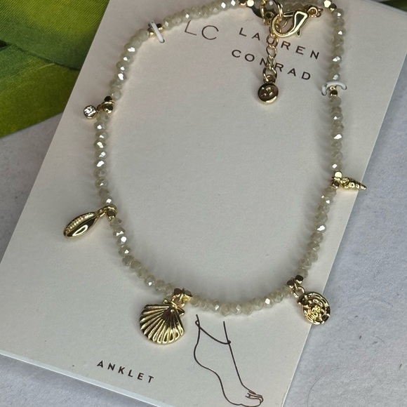 Lauren Conrad Gold Tone White Crystal Beaded Anklet - Picture 6 of 8